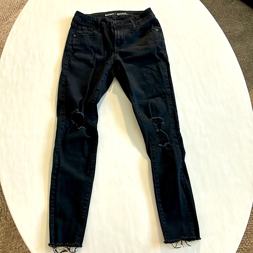 Old Navy Rockstar mid rise distressed jeans.